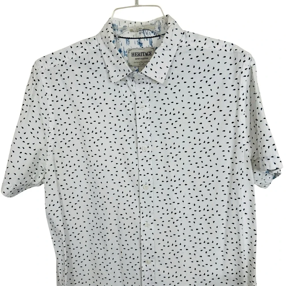 Heritage Report Collection Men‎ L Water Drop Shirt White Short Sleeve Slim Fit